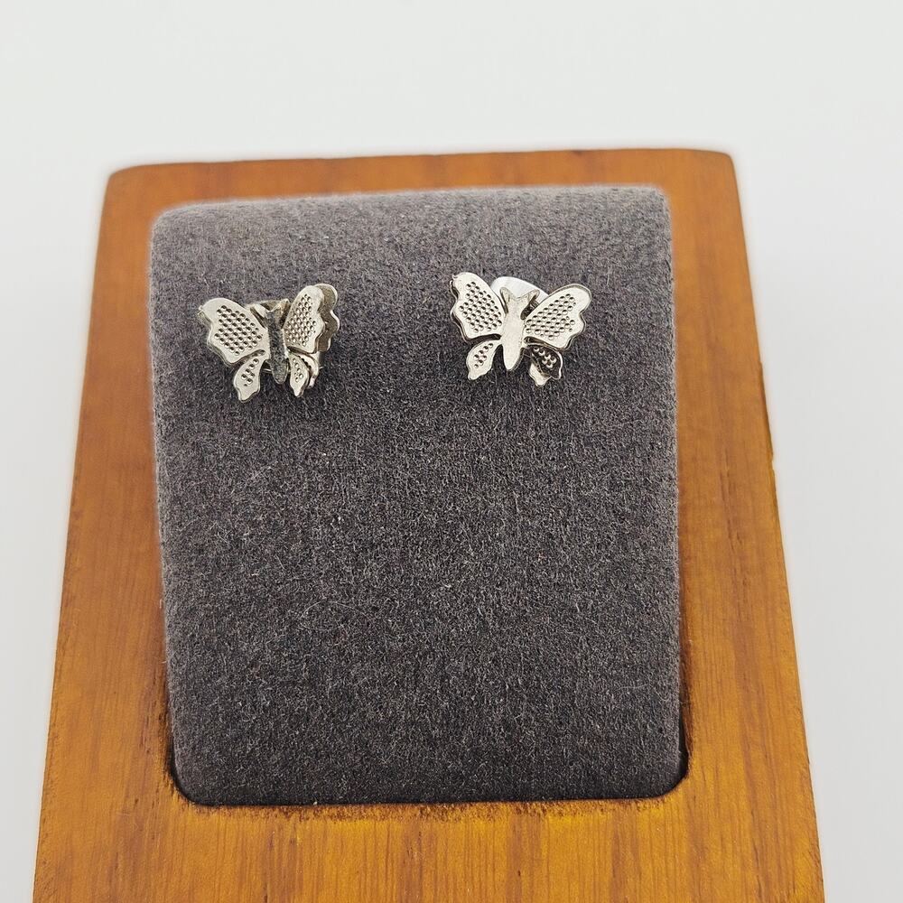 Silver Tone Butterfly Stud Post Earrings Whimsical Fairycore Dainty Cutesy